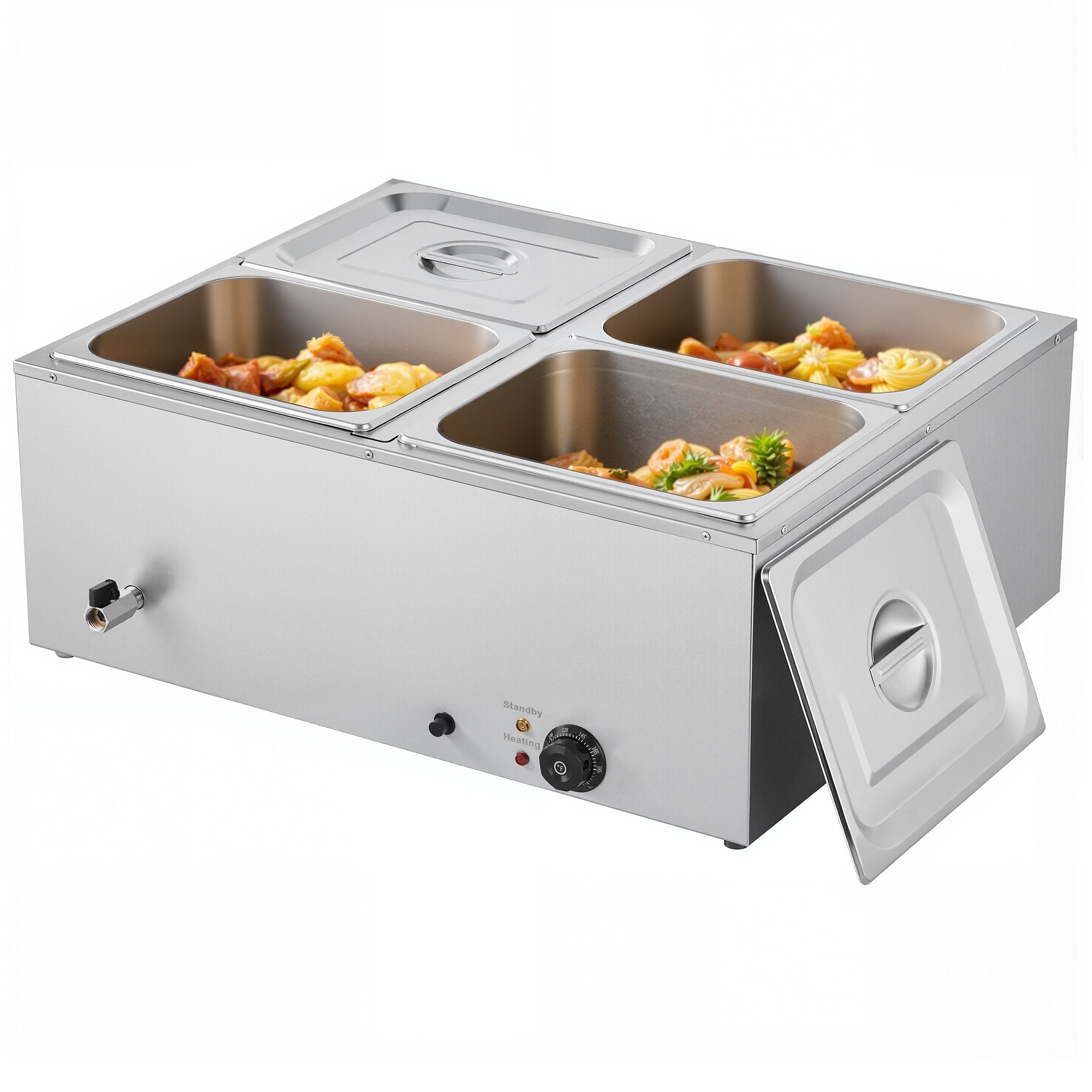 Food Warmers & Chafing Dishes: VEVOR Commercial Food Warmer, 1500W Electric Stainless Steel Steam Food Warmer with Lid, 4-Pan Fast Heating Countertop Buffet Bain Marie with Soup & Perforated Ladles, for Catering, Restaurant, Party