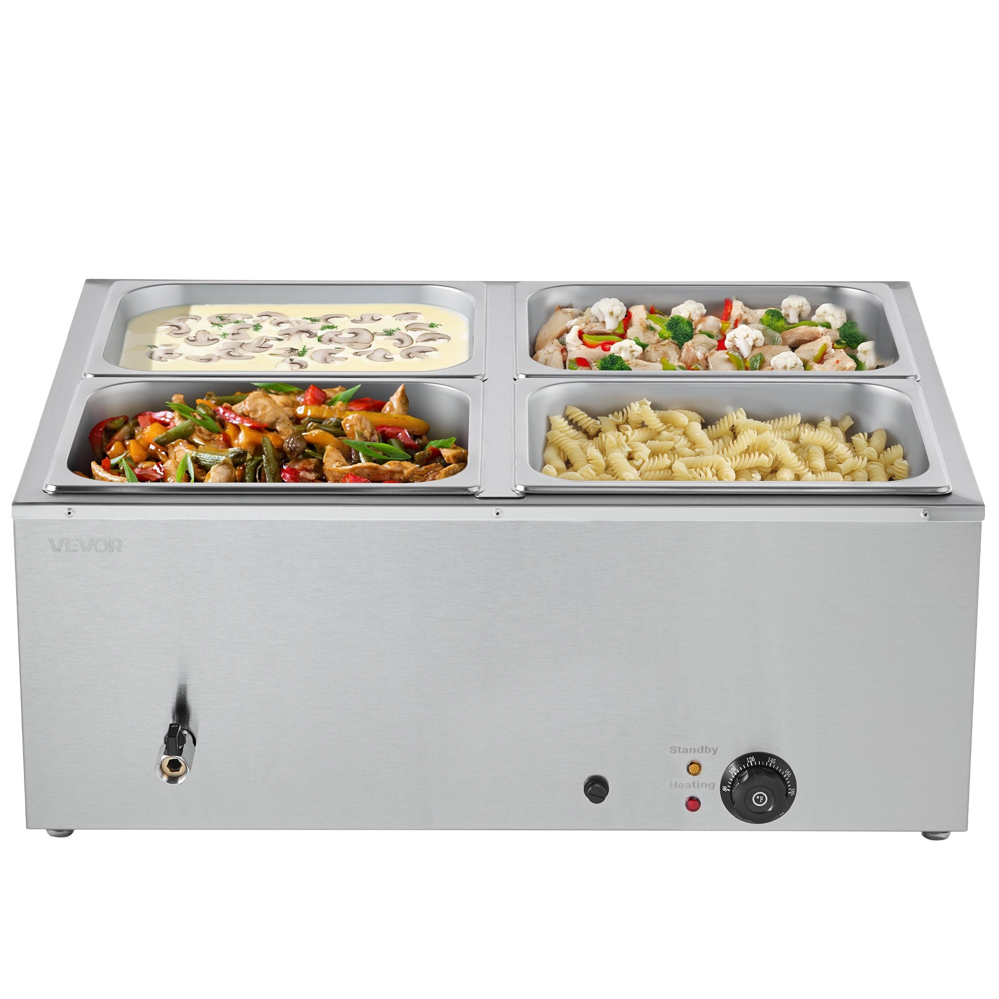 Food Warmers & Chafing Dishes: VEVOR Commercial Food Warmer, 1500W Electric Stainless Steel Steam Food Warmer with Lid, 4-Pan Fast Heating Countertop Buffet Bain Marie with Soup & Perforated Ladles, for Catering, Restaurant, Party