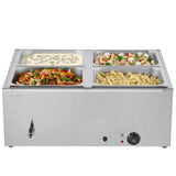 Food Warmers & Chafing Dishes: VEVOR Commercial Food Warmer, 1500W Electric Stainless Steel Steam Food Warmer with Lid, 4-Pan Fast Heating Countertop Buffet Bain Marie with Soup & Perforated Ladles, for Catering, Restaurant, Party