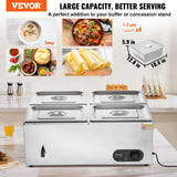 Food Warmers & Chafing Dishes: VEVOR Commercial Electric Food Warmer Countertop Buffet 4*8Qt Pan Bain Marie