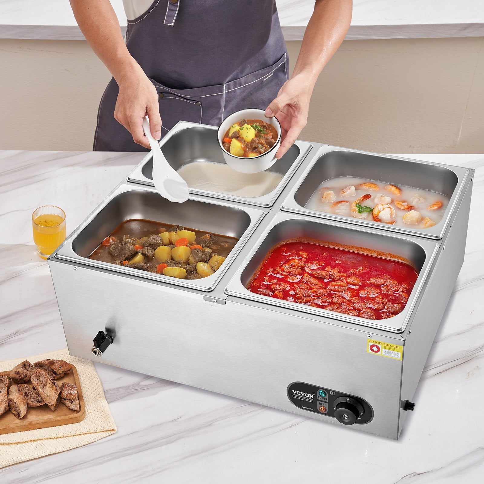 Food Warmers & Chafing Dishes: VEVOR Commercial Electric Food Warmer Countertop Buffet 4*8Qt Pan Bain Marie