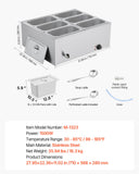 Food Warmers & Chafing Dishes: VEVOR Commercial Food Warmer, 1500W Electric Stainless Steel Steam Food Warmer with Lid, 6-Pan Fast Heating Countertop Buffet Bain Marie with Soup & Perforated Ladles, for Catering, Restaurant, Party