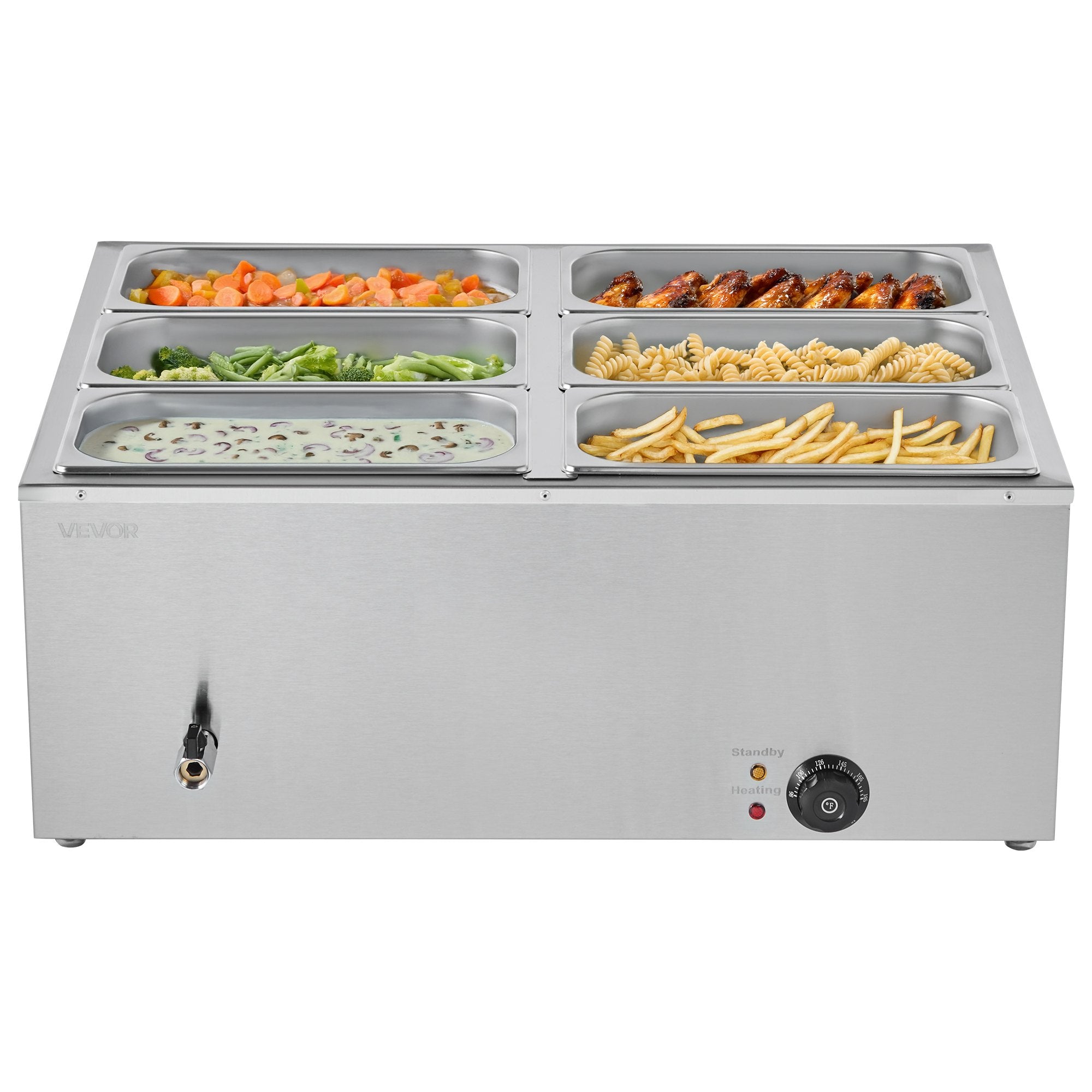 Food Warmers & Chafing Dishes: VEVOR Commercial Food Warmer, 1500W Electric Stainless Steel Steam Food Warmer with Lid, 6-Pan Fast Heating Countertop Buffet Bain Marie with Soup & Perforated Ladles, for Catering, Restaurant, Party