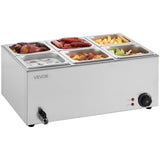 Food Warmers & Chafing Dishes: VEVOR Commercial Food Warmer, 6-Pan Electric Steam Table, 1200W Professional Countertop Stainless Steel Buffet Bain Marie with 30-85°C Temp Control for Catering, Buffet, Parties, Restaurants