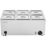 Food Warmers & Chafing Dishes: VEVOR Commercial Food Warmer, 6-Pan Electric Steam Table, 1200W Professional Countertop Stainless Steel Buffet Bain Marie with 30-85°C Temp Control for Catering, Buffet, Parties, Restaurants