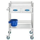 Kitchen & Dining Trolleys: VEVOR Lab Serving Cart, 2 Layers Stainless Steel Utility Rolling Cart, Medical Cart with Two Drawers, Dental Utility Cart with Lockable Wheels and A Bucket, for Laboratory, Hospital, Dental Use