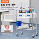 Kitchen & Dining Trolleys: VEVOR Lab Serving Cart, 2 Layers Stainless Steel Utility Rolling Cart, Medical Cart with Two Drawers, Dental Utility Cart with Lockable Wheels and A Bucket, for Laboratory, Hospital, Dental Use