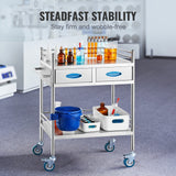 Kitchen & Dining Trolleys: VEVOR Lab Serving Cart, 2 Layers Stainless Steel Utility Rolling Cart, Medical Cart with Two Drawers, Dental Utility Cart with Lockable Wheels and A Bucket, for Laboratory, Hospital, Dental Use