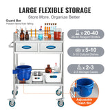 Kitchen & Dining Trolleys: VEVOR Lab Serving Cart, 2 Layers Stainless Steel Utility Rolling Cart, Medical Cart with Two Drawers, Dental Utility Cart with Lockable Wheels and A Bucket, for Laboratory, Hospital, Dental Use