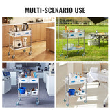 Kitchen & Dining Trolleys: VEVOR Lab Serving Cart, 2 Layers Stainless Steel Utility Rolling Cart, Medical Cart with Two Drawers, Dental Utility Cart with Lockable Wheels and A Bucket, for Laboratory, Hospital, Dental Use