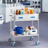 Kitchen & Dining Trolleys: VEVOR Lab Serving Cart, 2 Layers Stainless Steel Utility Rolling Cart, Medical Cart with Two Drawers, Dental Utility Cart with Lockable Wheels and A Bucket, for Laboratory, Hospital, Dental Use