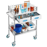 Kitchen & Dining Trolleys: VEVOR Lab Serving Cart, 2 Layers Stainless Steel Utility Rolling Cart, Medical Cart with Two Drawers, Dental Utility Cart with Lockable Wheels and A Bucket, for Laboratory, Hospital, Dental Use