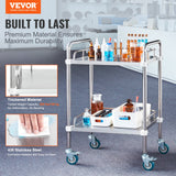 Utility Trolleys: VEVOR Lab Rolling Cart, 2-Shelf Stainless Steel Rolling Cart, Lab Serving Cart with Swivel Casters, Dental Utility Cart for Clinic, Lab,  Hospital, Salon, 15.16"x21.57"x34.06"