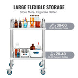 Utility Trolleys: VEVOR Lab Rolling Cart, 2-Shelf Stainless Steel Rolling Cart, Lab Serving Cart with Swivel Casters, Dental Utility Cart for Clinic, Lab,  Hospital, Salon, 15.16"x21.57"x34.06"
