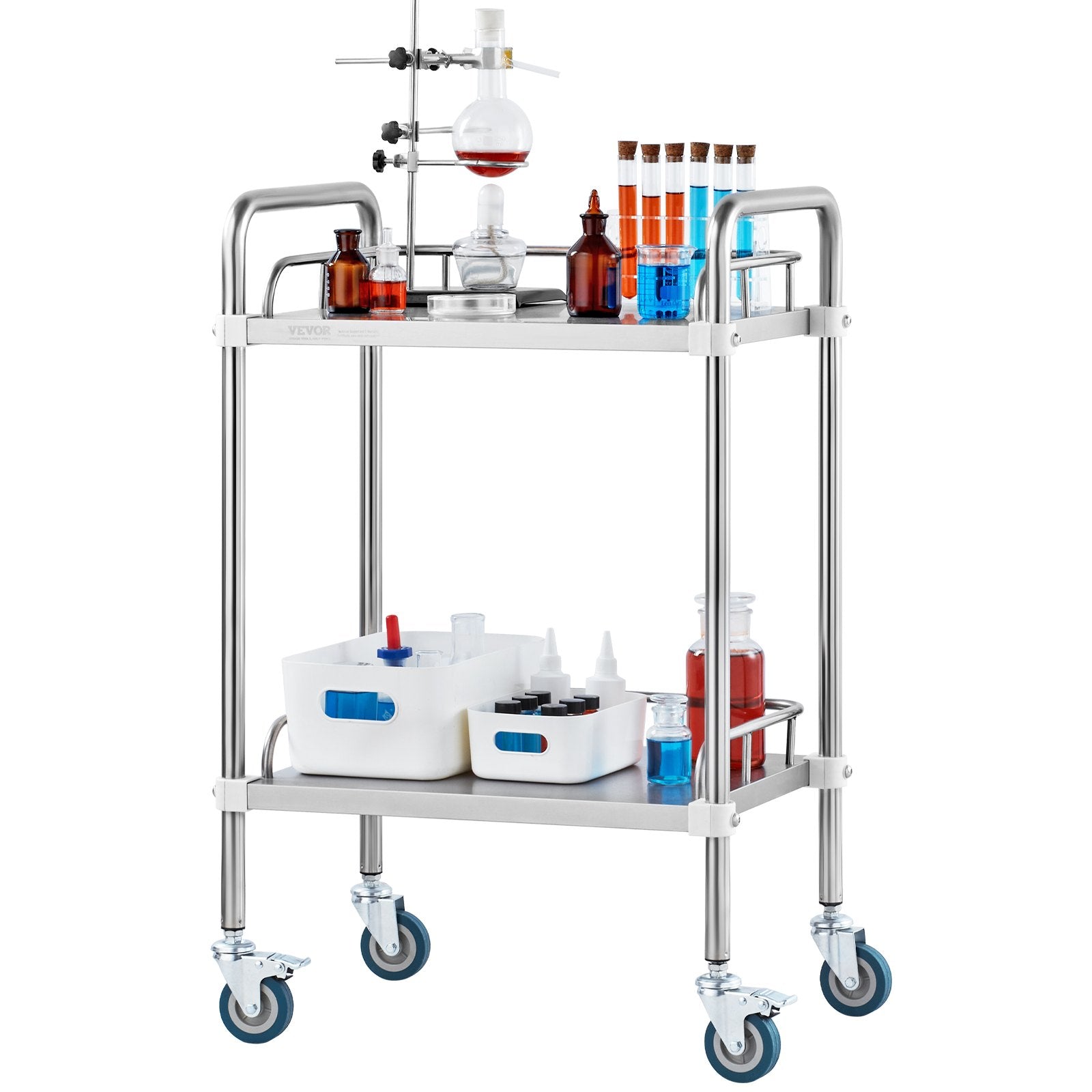 Utility Trolleys: VEVOR Lab Rolling Cart, 2-Shelf Stainless Steel Rolling Cart, Lab Serving Cart with Swivel Casters, Dental Utility Cart for Clinic, Lab,  Hospital, Salon, 15.16"x21.57"x34.06"