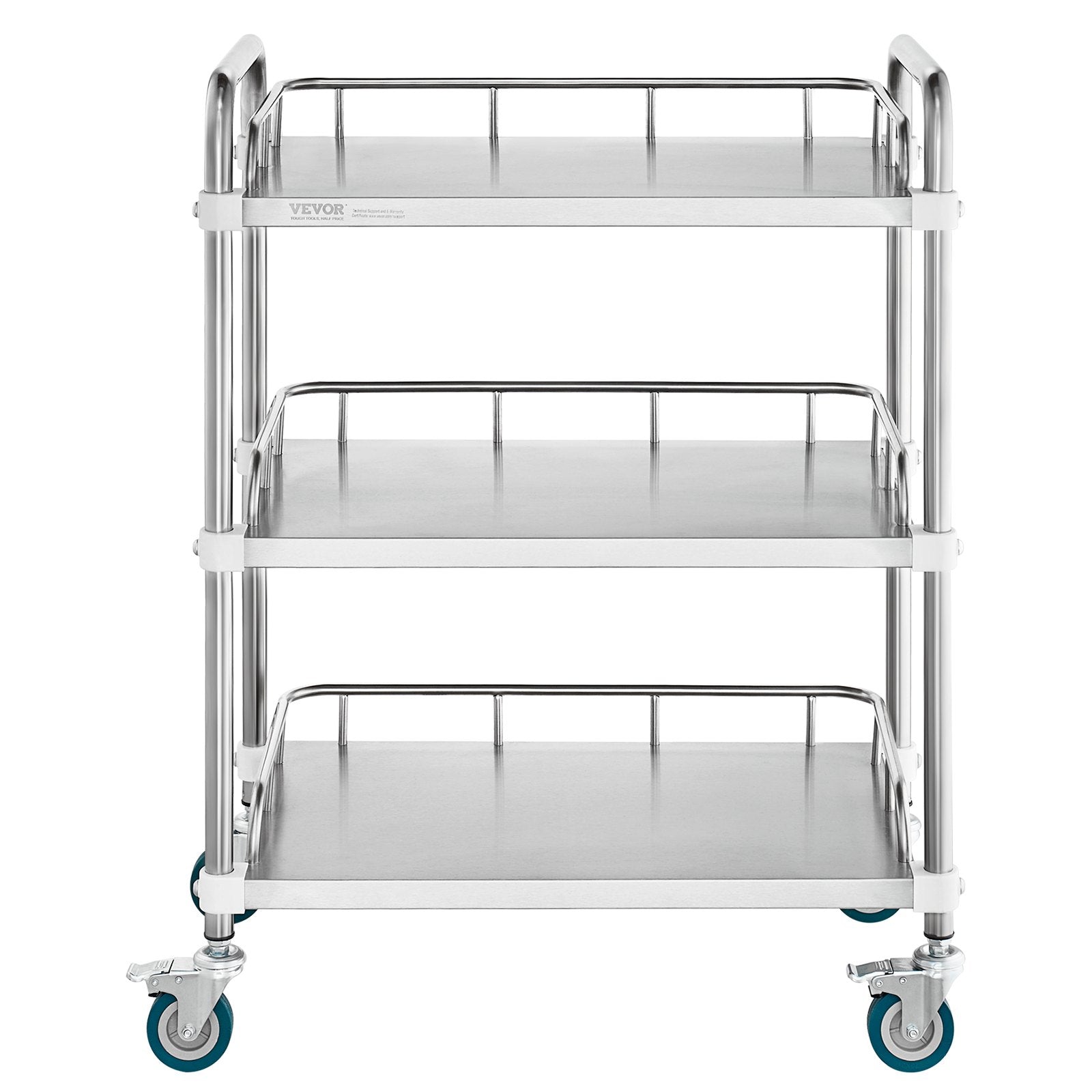 Kitchen & Dining Trolleys: VEVOR Lab Rolling Cart, 3-Shelf Stainless Steel Rolling Cart, Lab Serving Cart with Swivel Casters, Dental Utility Cart for Clinic, Lab,  Hospital, Salon, 26.38"x15.55"x34.13"