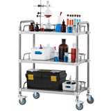Kitchen & Dining Trolleys: VEVOR Lab Rolling Cart, 3-Shelf Stainless Steel Rolling Cart, Lab Serving Cart with Swivel Casters, Dental Utility Cart for Clinic, Lab,  Hospital, Salon, 26.38"x15.55"x34.13"