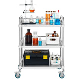 Kitchen & Dining Trolleys: VEVOR Lab Rolling Cart, 3-Shelf Stainless Steel Rolling Cart, Lab Serving Cart with Swivel Casters, Dental Utility Cart for Clinic, Lab,  Hospital, Salon, 26.38"x15.55"x34.13"