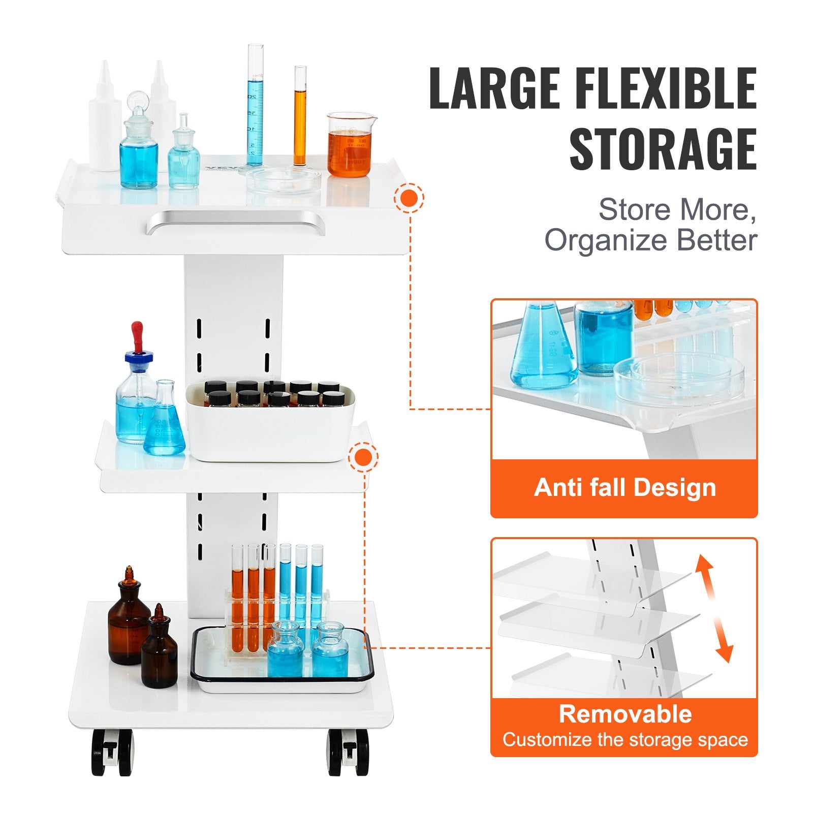 Kitchen & Dining Trolleys: VEVOR Trolley Cart Dental Lab Mobile Rolling Serving Cart 3 Layers with Socket