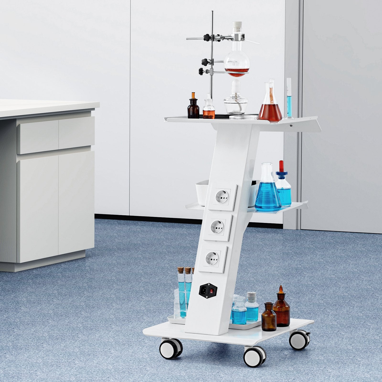 Kitchen & Dining Trolleys: VEVOR Trolley Cart Dental Lab Mobile Rolling Serving Cart 3 Layers with Socket