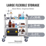 Kitchen & Dining Trolleys: VEVOR Stainless Steel Cart, 3 Layers Lab Utility Cart 181 kg Weight Capacity, Medical Cart with Lockable Universal Wheels, for Lab, Clinic, Kitchen, Salon