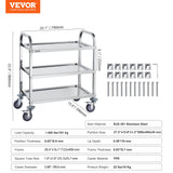 Kitchen & Dining Trolleys: VEVOR Stainless Steel Cart, 3 Layers Lab Utility Cart 181 kg Weight Capacity, Medical Cart with Lockable Universal Wheels, for Lab, Clinic, Kitchen, Salon