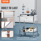 Kitchen & Dining Trolleys: VEVOR Medical Cart, 2 Layer stainless Steel Cart100 kg Weight Capacity Utility Cart Silent Wheels and a Drawer for Lab, Clinic, kitchen, Salon