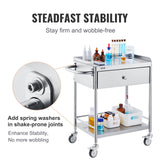 Kitchen & Dining Trolleys: VEVOR Medical Cart, 2 Layer stainless Steel Cart100 kg Weight Capacity Utility Cart Silent Wheels and a Drawer for Lab, Clinic, kitchen, Salon