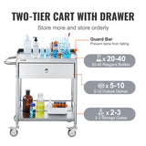 Kitchen & Dining Trolleys: VEVOR Medical Cart, 2 Layer stainless Steel Cart100 kg Weight Capacity Utility Cart Silent Wheels and a Drawer for Lab, Clinic, kitchen, Salon