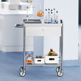 Kitchen & Dining Trolleys: VEVOR Medical Cart, 2 Layer stainless Steel Cart100 kg Weight Capacity Utility Cart Silent Wheels and a Drawer for Lab, Clinic, kitchen, Salon