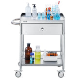 Kitchen & Dining Trolleys: VEVOR Medical Cart, 2 Layer stainless Steel Cart100 kg Weight Capacity Utility Cart Silent Wheels and a Drawer for Lab, Clinic, kitchen, Salon