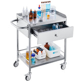 Kitchen & Dining Trolleys: VEVOR Medical Cart, 2 Layer stainless Steel Cart100 kg Weight Capacity Utility Cart Silent Wheels and a Drawer for Lab, Clinic, kitchen, Salon