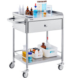 Kitchen & Dining Trolleys: VEVOR Medical Cart, 2 Layer stainless Steel Cart100 kg Weight Capacity Utility Cart Silent Wheels and a Drawer for Lab, Clinic, kitchen, Salon