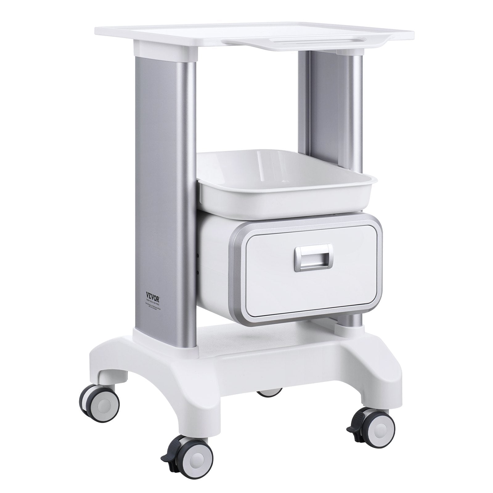 Kitchen & Dining Trolleys: VEVOR 2 Tiers Lab Carts Mobile Medical Cart with 1 Drawer & 1 Top Tray White