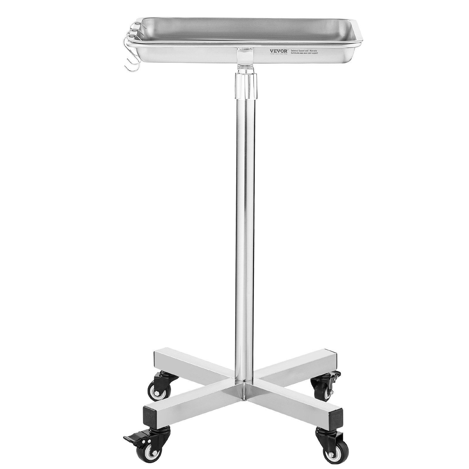 Mayo Stand, Stainless Steel Mayo Tray, Load Capacity up to 35 lbs, Adjustable Height 25.2"-39.8", Medical Tray on Wheels with Removable Tray for Spa, Salon, Clinic, Personal Care