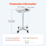 Changing Tables: VEVOR Mayo Stand, Stainless Steel Mayo Tray, Load Capacity up to 35 lbs, Adjustable Height 25.2"-39.8", Medical Tray on Wheels with Removable Tray for Spa, Salon, Clinic, Personal Care
