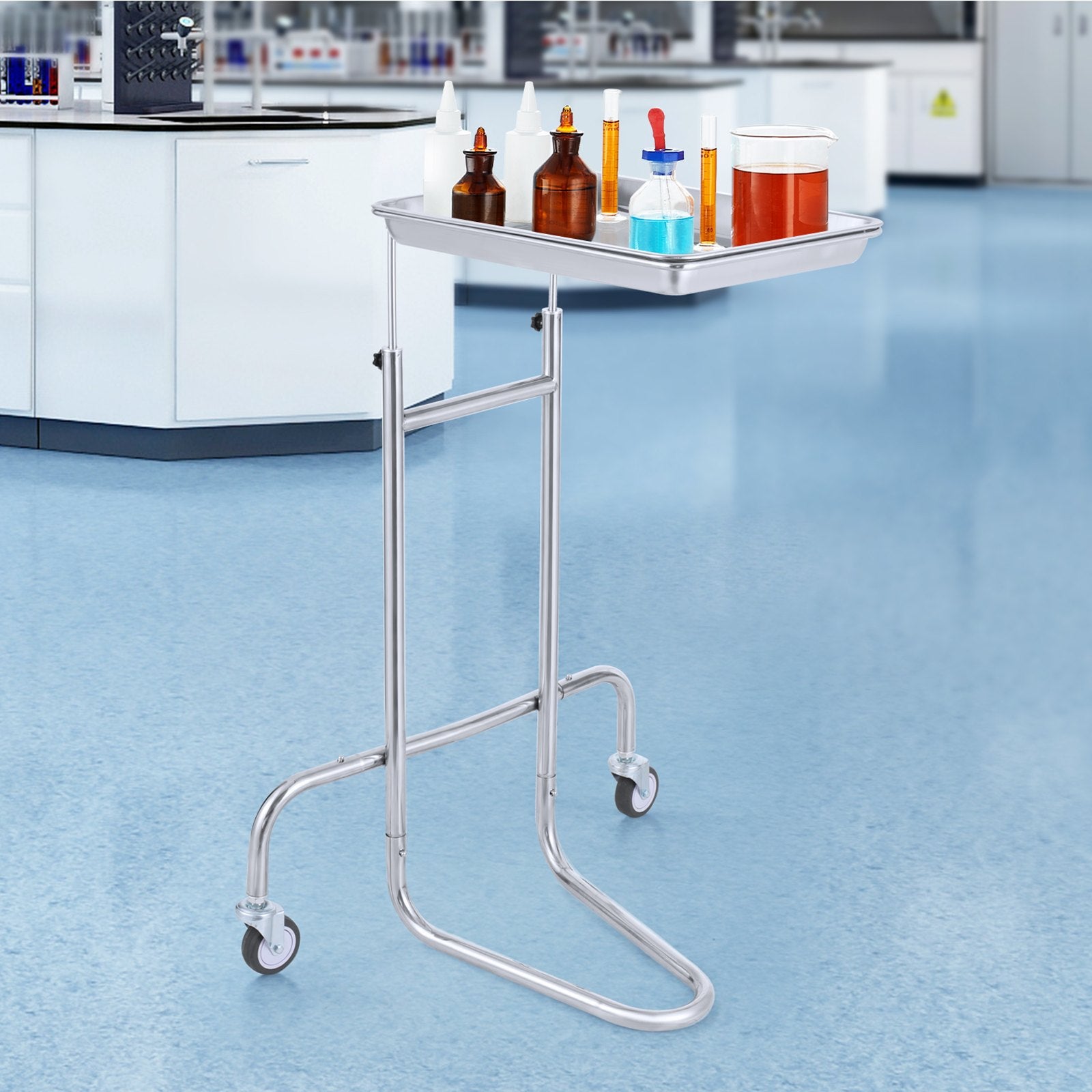 Kitchen & Dining Trolleys: VEVOR Stainless Steel Lab Cart with Single Tray & 2 Silent Wheels for Lab Clinic