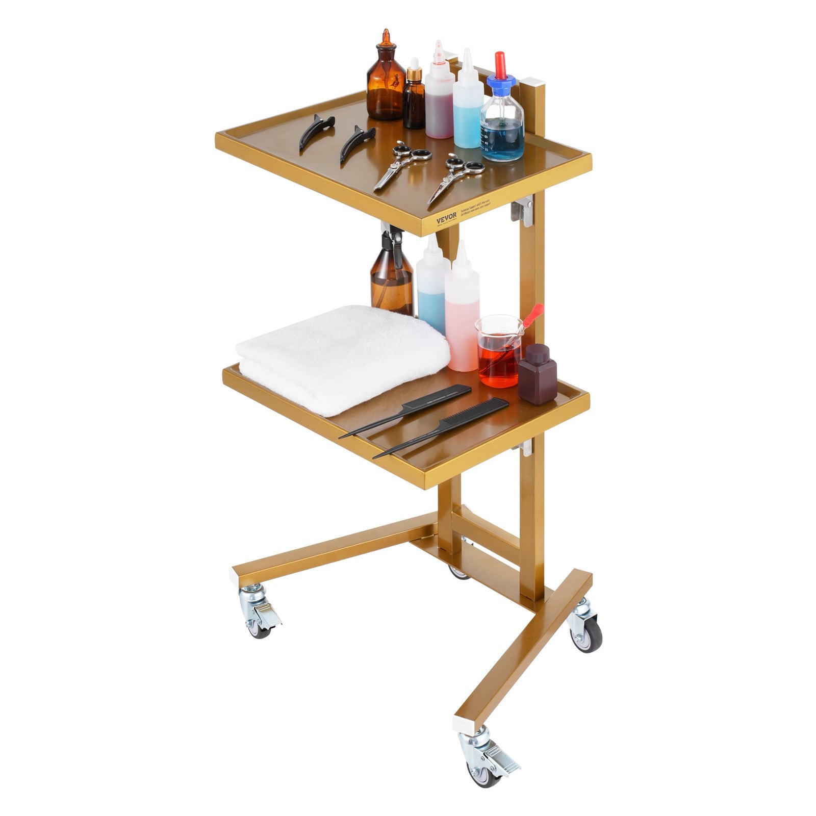 Kitchen & Dining Trolleys: VEVOR 2 Tiers Stainless Steel Lab Carts with 2 Trays & 4 Silent Wheels Golden