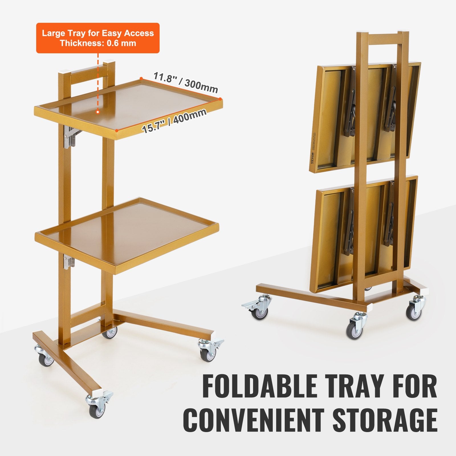Kitchen & Dining Trolleys: VEVOR 2 Tiers Stainless Steel Lab Carts with 2 Trays & 4 Silent Wheels Golden