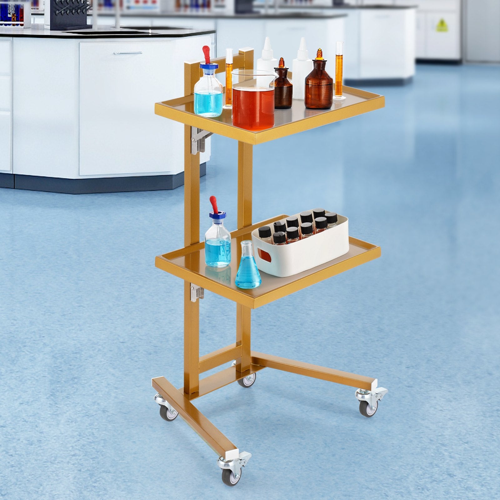 Kitchen & Dining Trolleys: VEVOR 2 Tiers Stainless Steel Lab Carts with 2 Trays & 4 Silent Wheels Golden