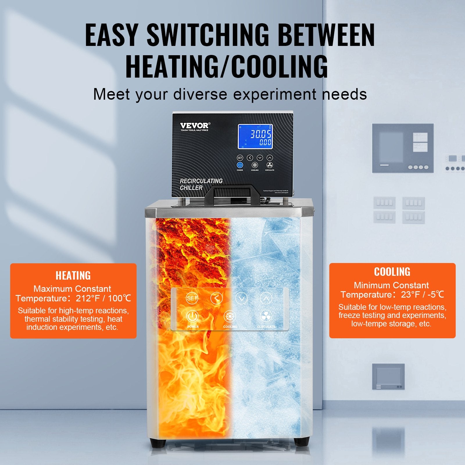 Fountain & Ponds Accessories: VEVOR Laboratory Chiller Circulator, 6L Chiller Lab Low Temperature Cooling Liquid, 23°F-212°F Circulator Pump Chiller, LCD Display, 304 Stainless Steel Water Bath Recirculating Water Cooling Chiller