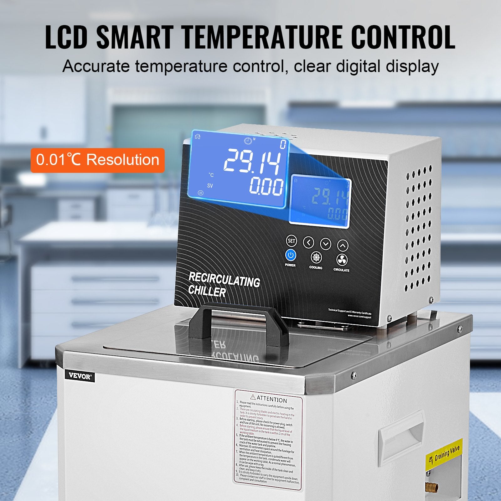 Fountain & Ponds Accessories: VEVOR Laboratory Chiller Circulator, 6L Chiller Lab Low Temperature Cooling Liquid, 23°F-212°F Circulator Pump Chiller, LCD Display, 304 Stainless Steel Water Bath Recirculating Water Cooling Chiller