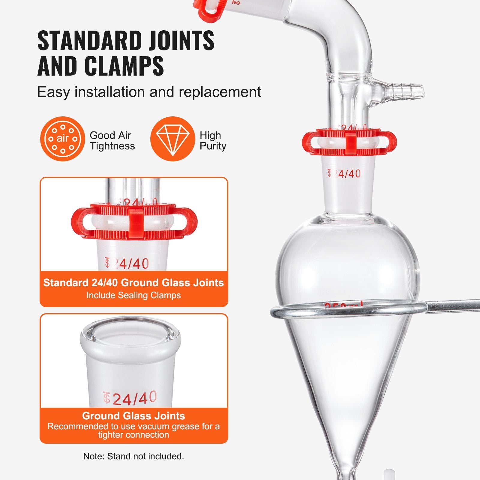Audio Accessories: VEVOR Lab Glassware Distillation Kit 1000ml 3.3 Boro 29 pcs Glassware Equipment