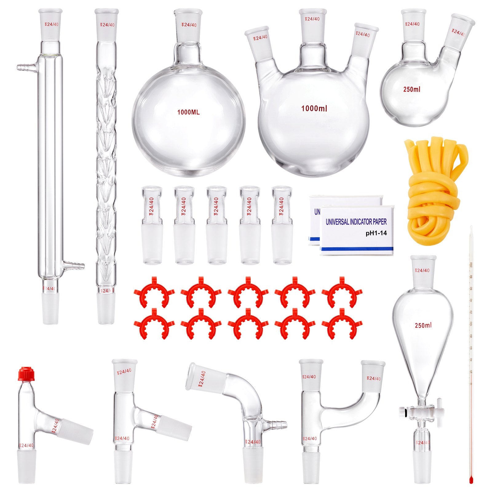 Audio Accessories: VEVOR Lab Glassware Distillation Kit 1000ml 3.3 Boro 29 pcs Glassware Equipment