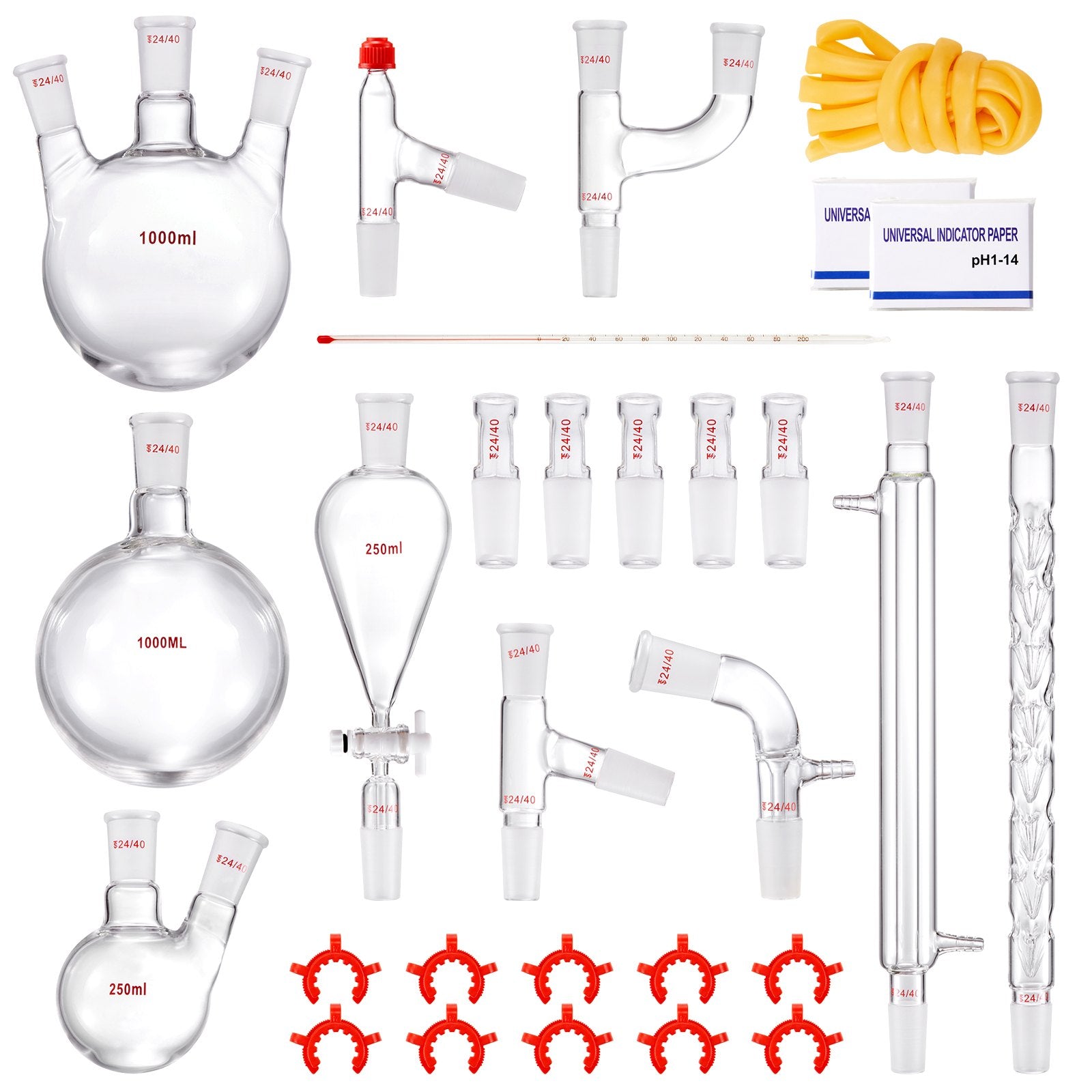 Audio Accessories: VEVOR Lab Glassware Distillation Kit 1000ml 3.3 Boro 29 pcs Glassware Equipment