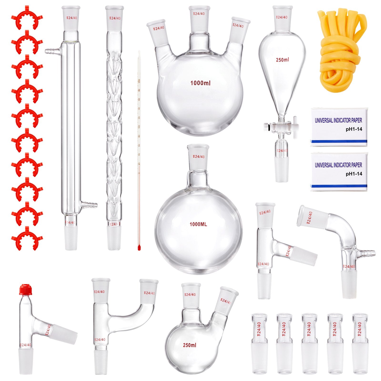 Audio Accessories: VEVOR Lab Glassware Distillation Kit 1000ml 3.3 Boro 29 pcs Glassware Equipment