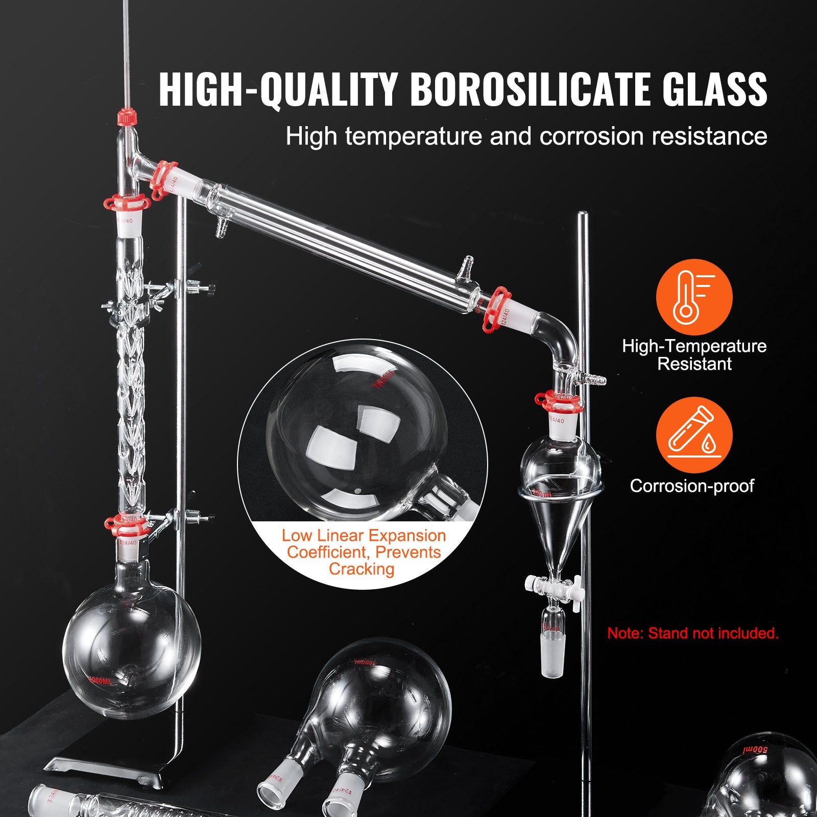 Distilling & Brewing: VEVOR Lab Distillation Kit, 3.3 Boro Lab Glassware Distillation Kit with 24, 40 Joint, 1000ml Essential Oil Distillation Apparatus Kit, 32 pcs Set of Glassware Equipment