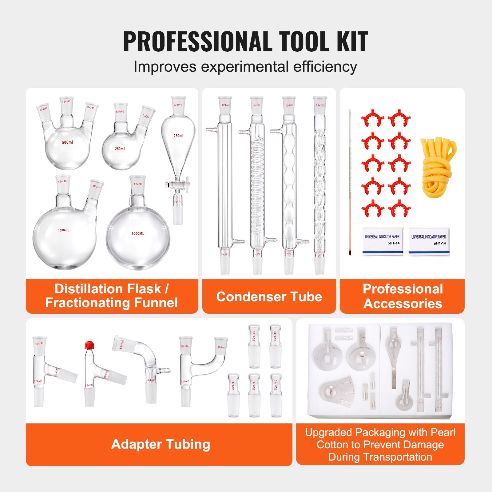 Distilling & Brewing: VEVOR Lab Distillation Kit, 3.3 Boro Lab Glassware Distillation Kit with 24, 40 Joint, 1000ml Essential Oil Distillation Apparatus Kit, 32 pcs Set of Glassware Equipment