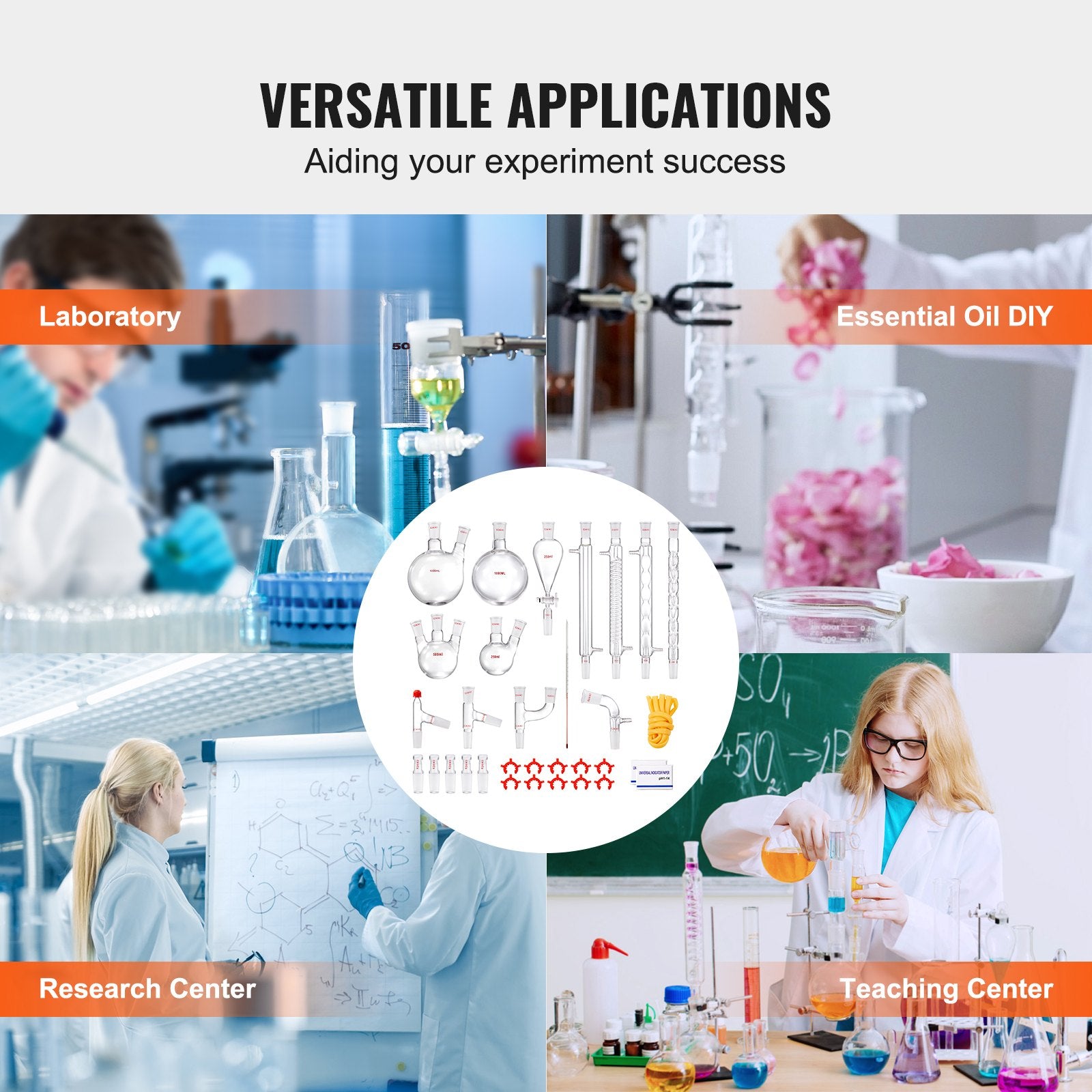 Distilling & Brewing: VEVOR Lab Distillation Kit, 3.3 Boro Lab Glassware Distillation Kit with 24, 40 Joint, 1000ml Essential Oil Distillation Apparatus Kit, 32 pcs Set of Glassware Equipment