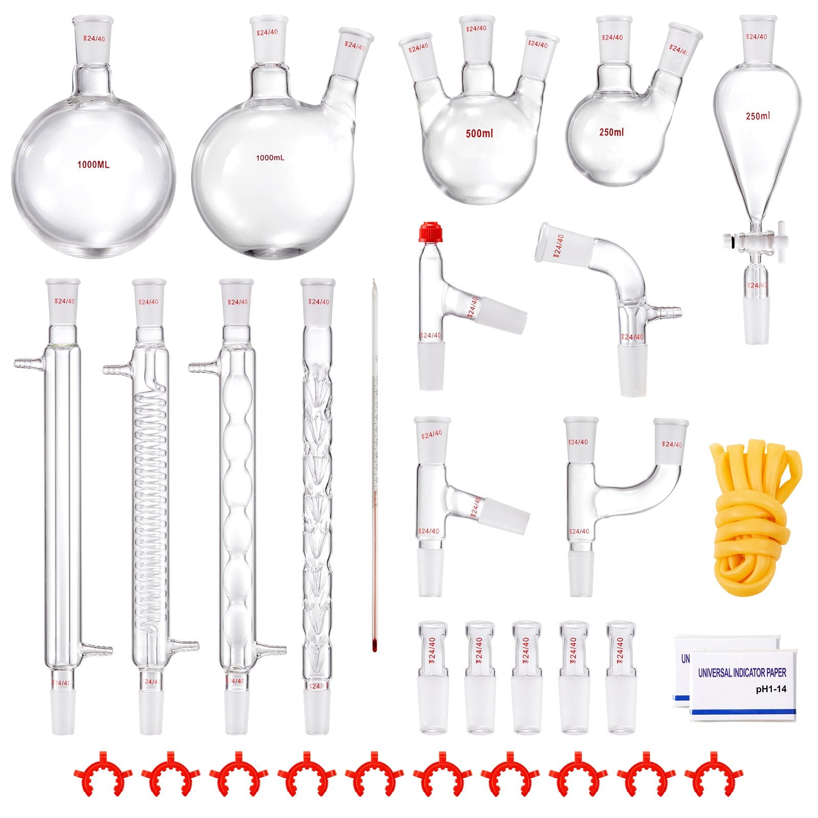 Distilling & Brewing: VEVOR Lab Distillation Kit, 3.3 Boro Lab Glassware Distillation Kit with 24, 40 Joint, 1000ml Essential Oil Distillation Apparatus Kit, 32 pcs Set of Glassware Equipment